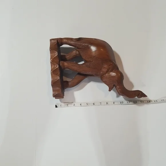 VINTAGE 14" Wooden Chunky Trunks Up Elephant on Attached Base - Picture 10 of 11